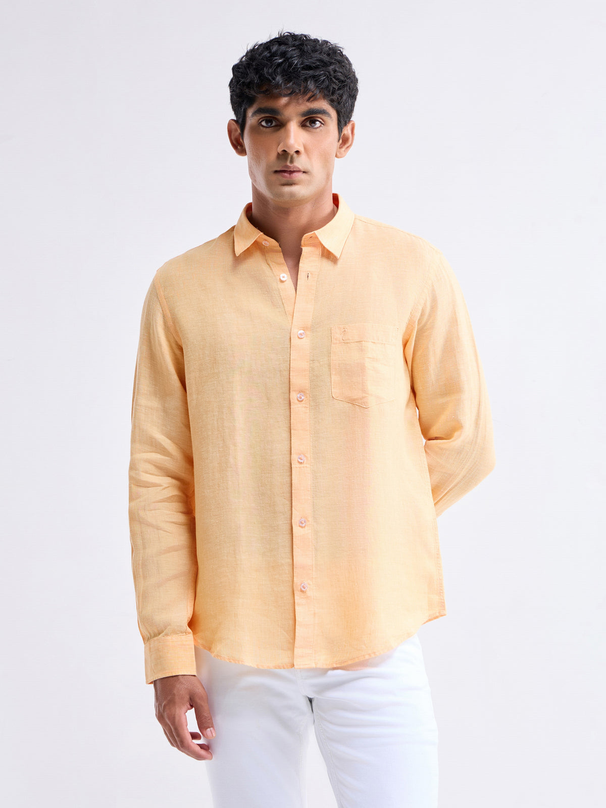 Solid Full Sleeve Linen Shirt - Mustard t4option_2