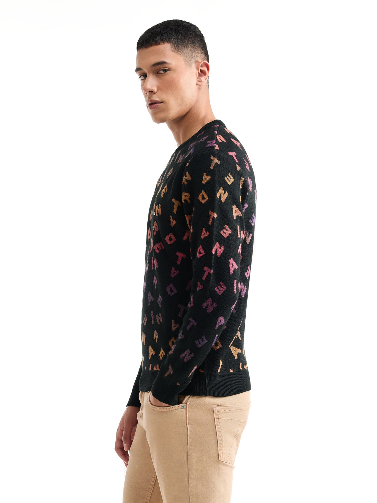Intarsia Full Sleeve Jumper Sweater - Black t4option_0