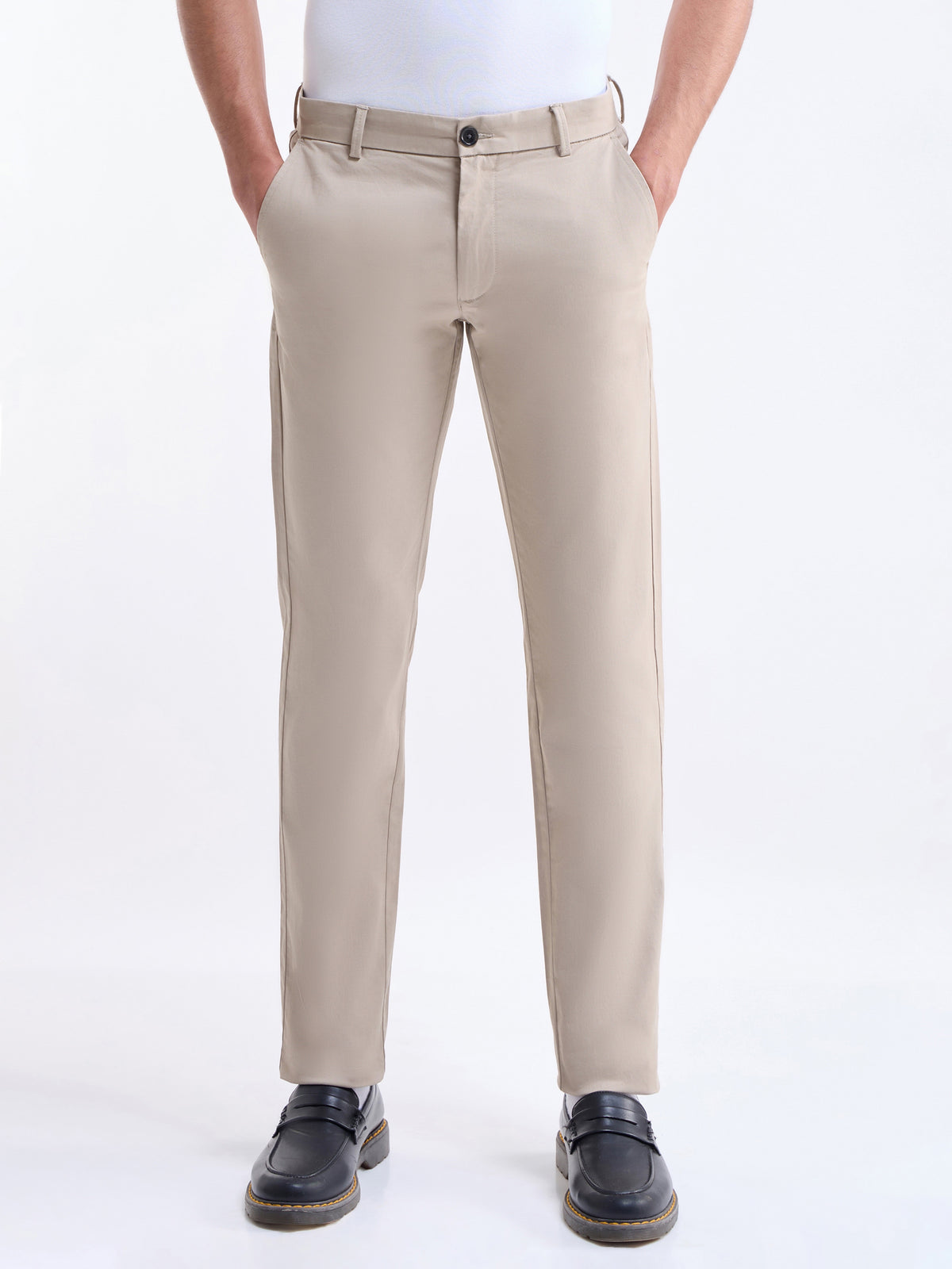 Twill Slim Fit Cotton Stretch Trouser - Stone t4option_5