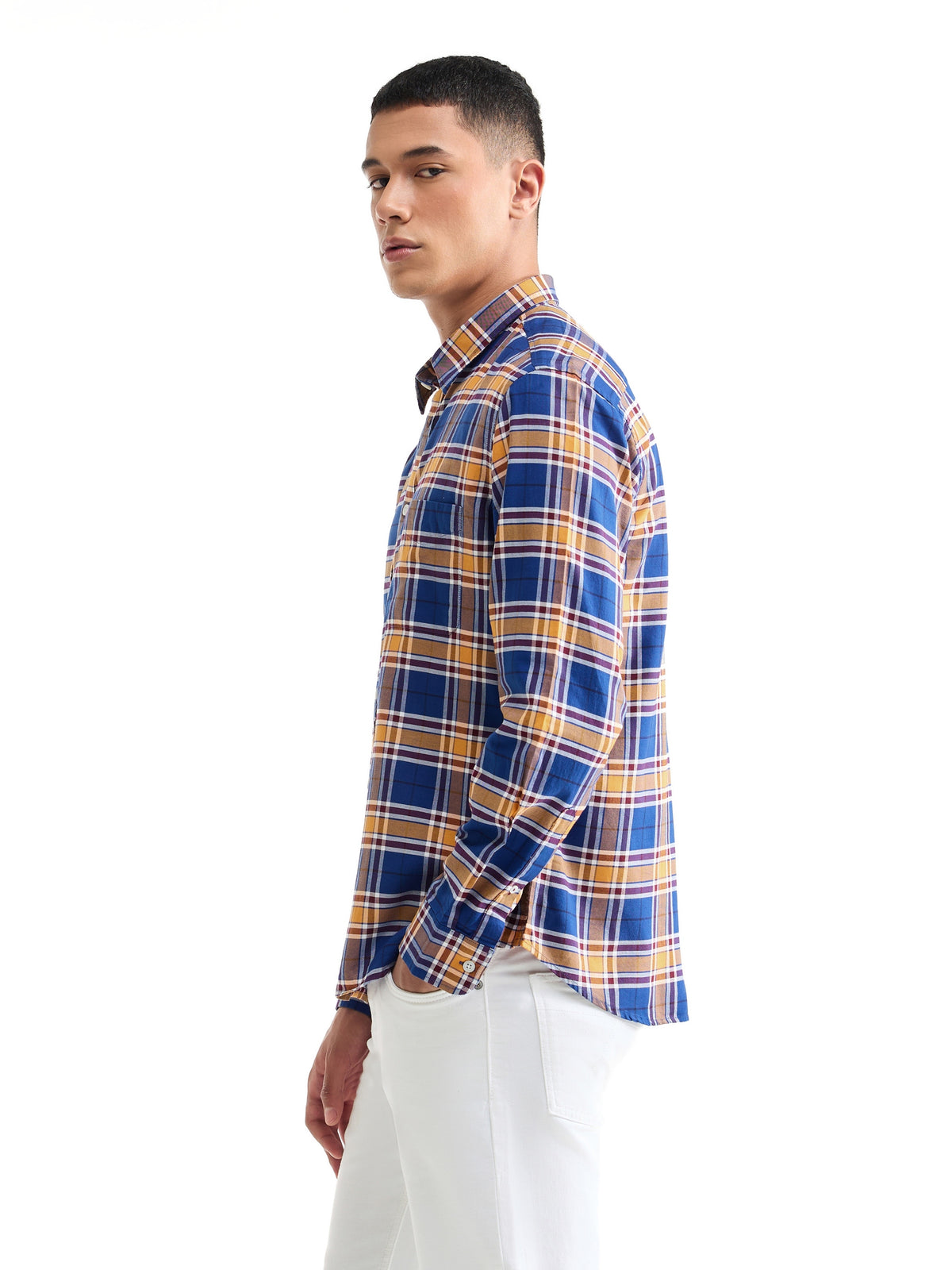 Check Full Sleeve Cotton Shirt - Blue t4option_0