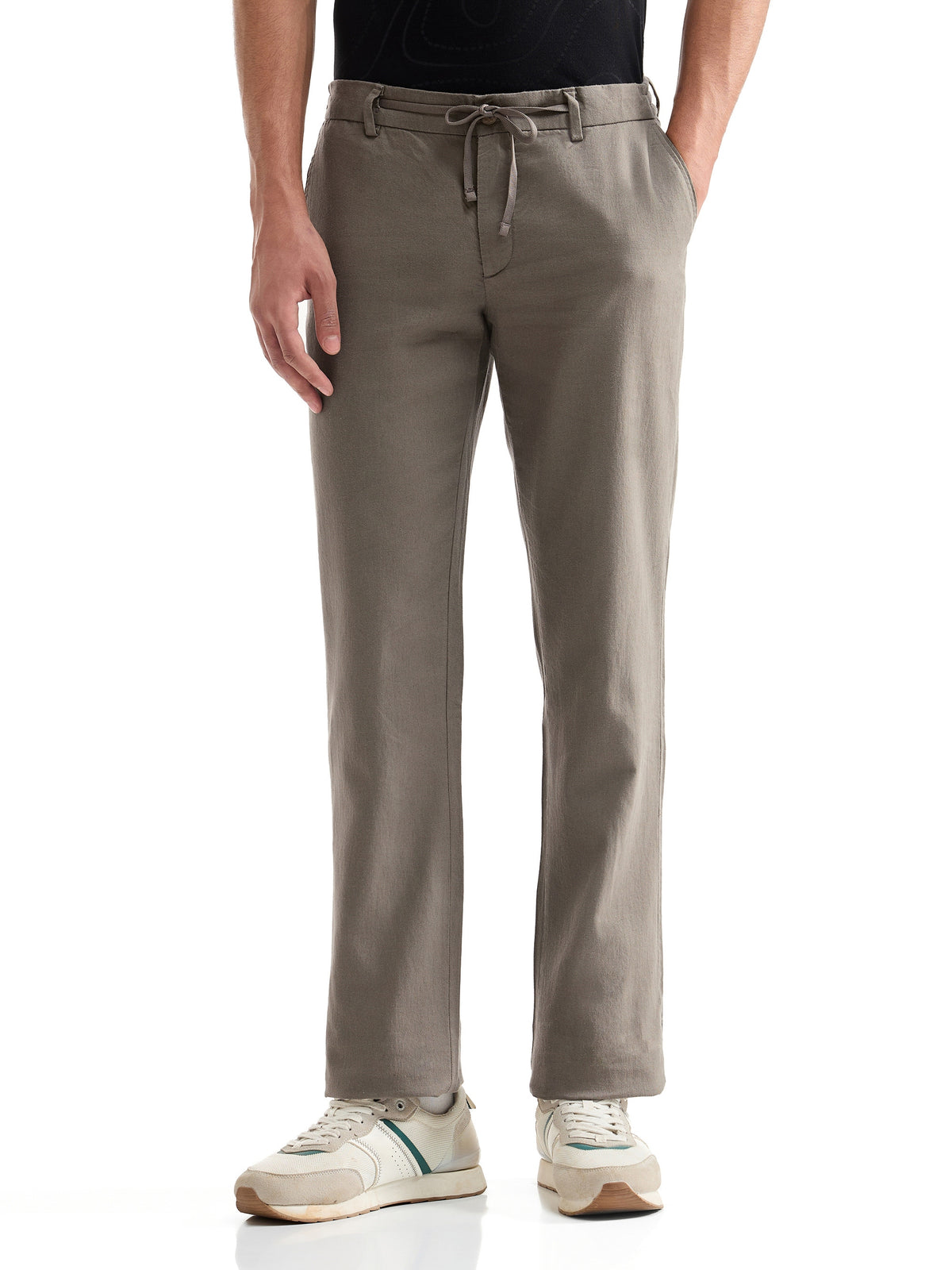 Regular Fit Cotton Linen Trouser - Olive t4option_2