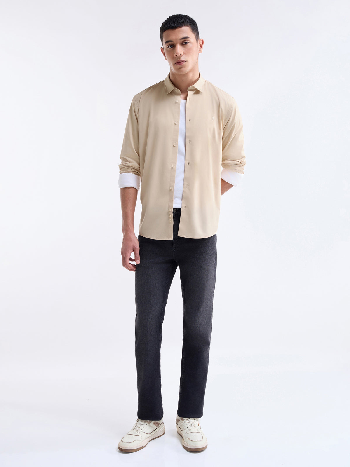 Solid Full Sleeve Shirt - Khaki t4option_2