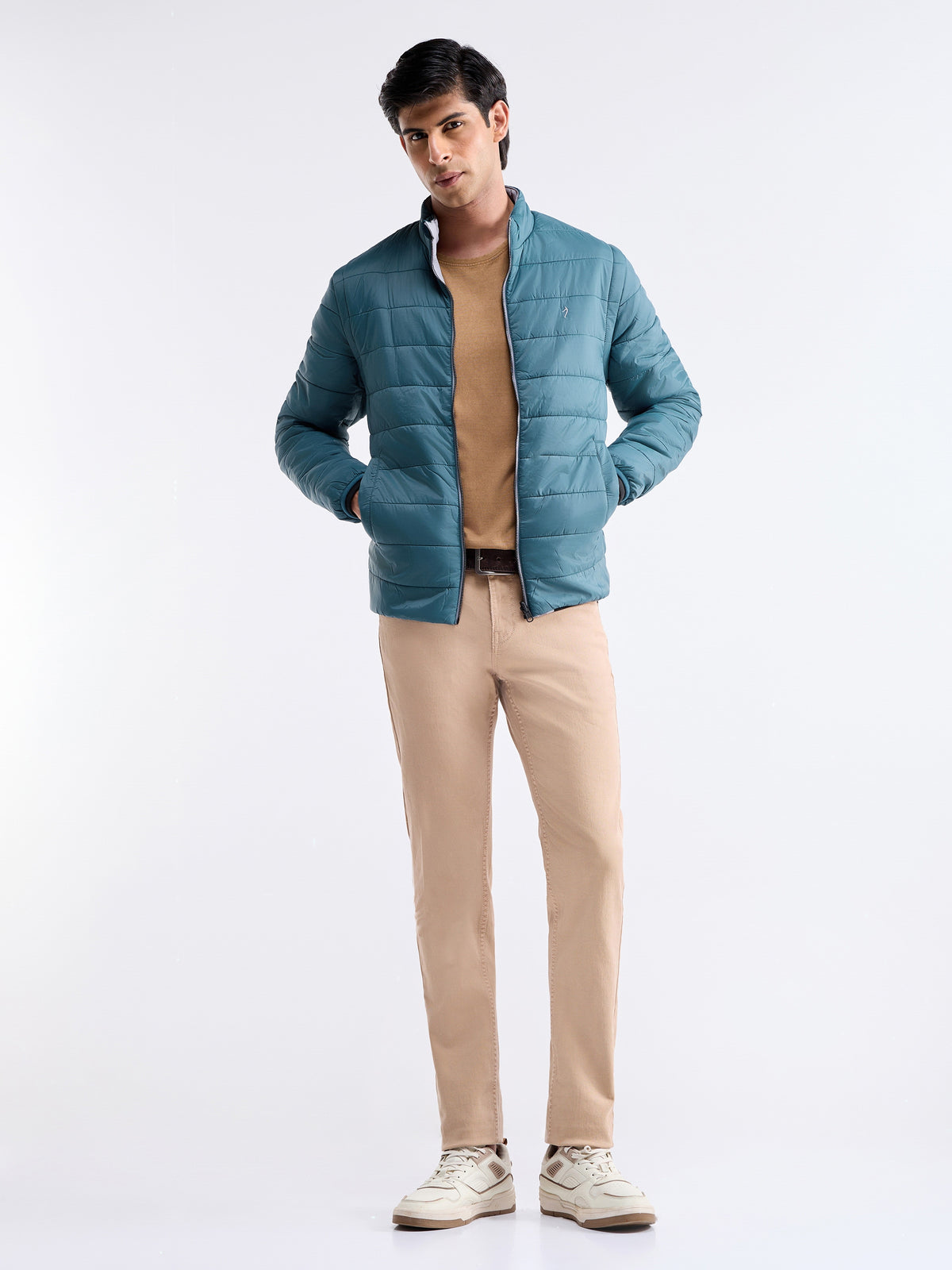 Solid Full Sleeve Bomber Jacket - Teal t4option_1