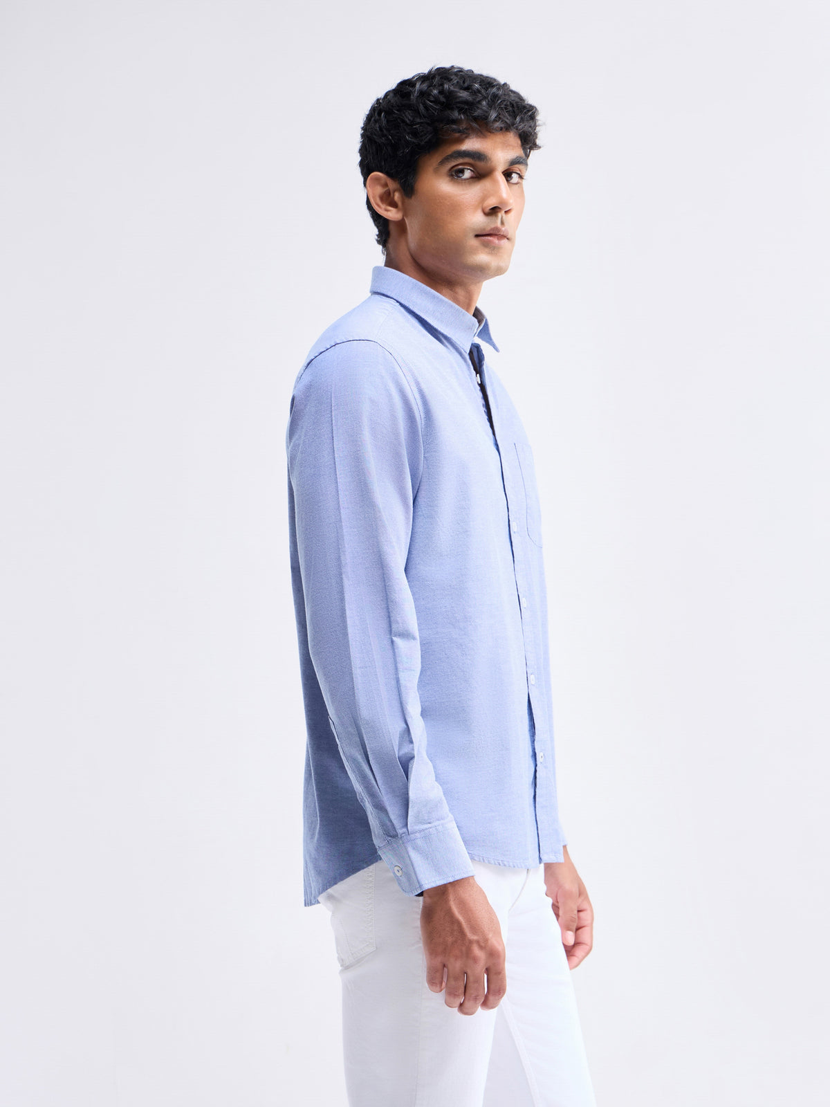 Solid Full Sleeve Cotton Stretch Shirt - Dark Blue t4option_2