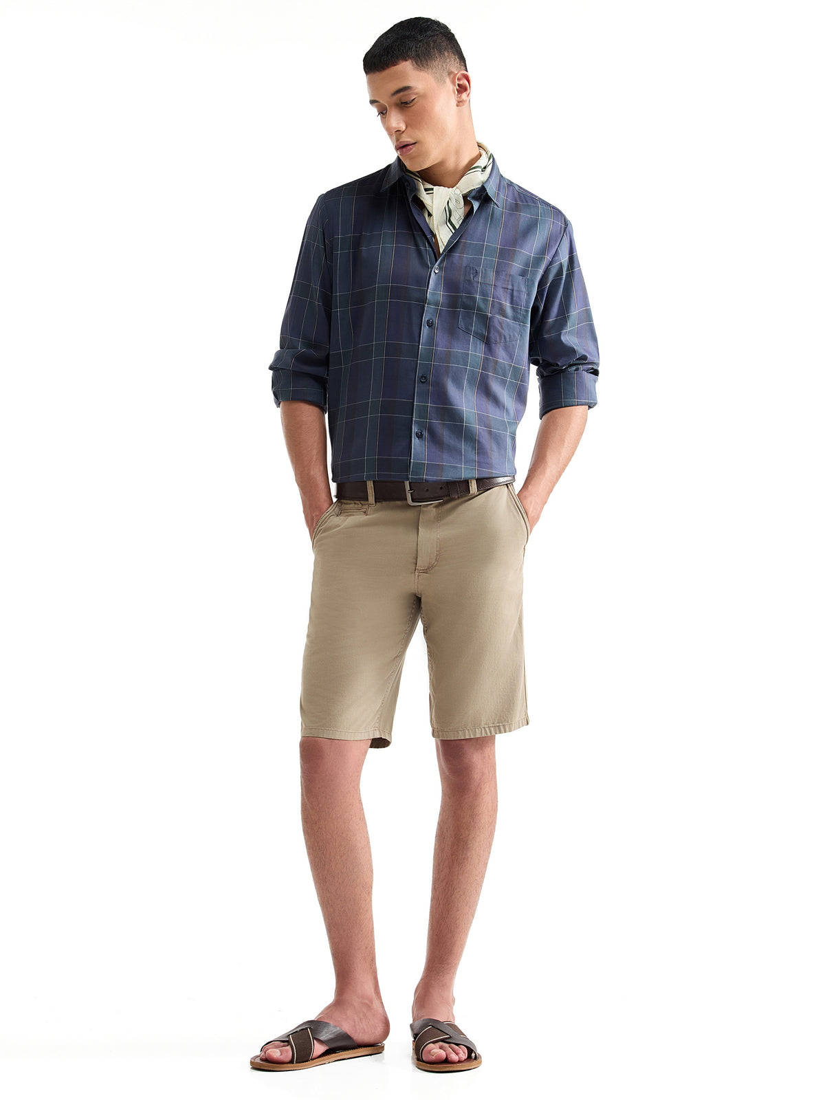 Check Full Sleeve Cotton Modal Shirt - Pine t4option_0