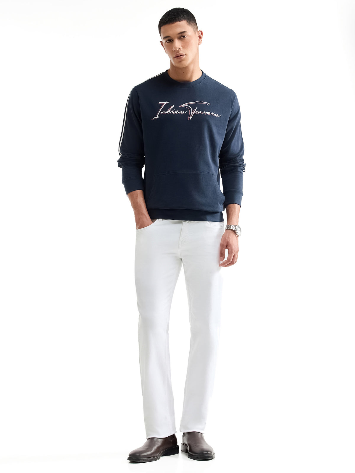Graphic Crew Neck Sweatshirt - Navy t4option_0