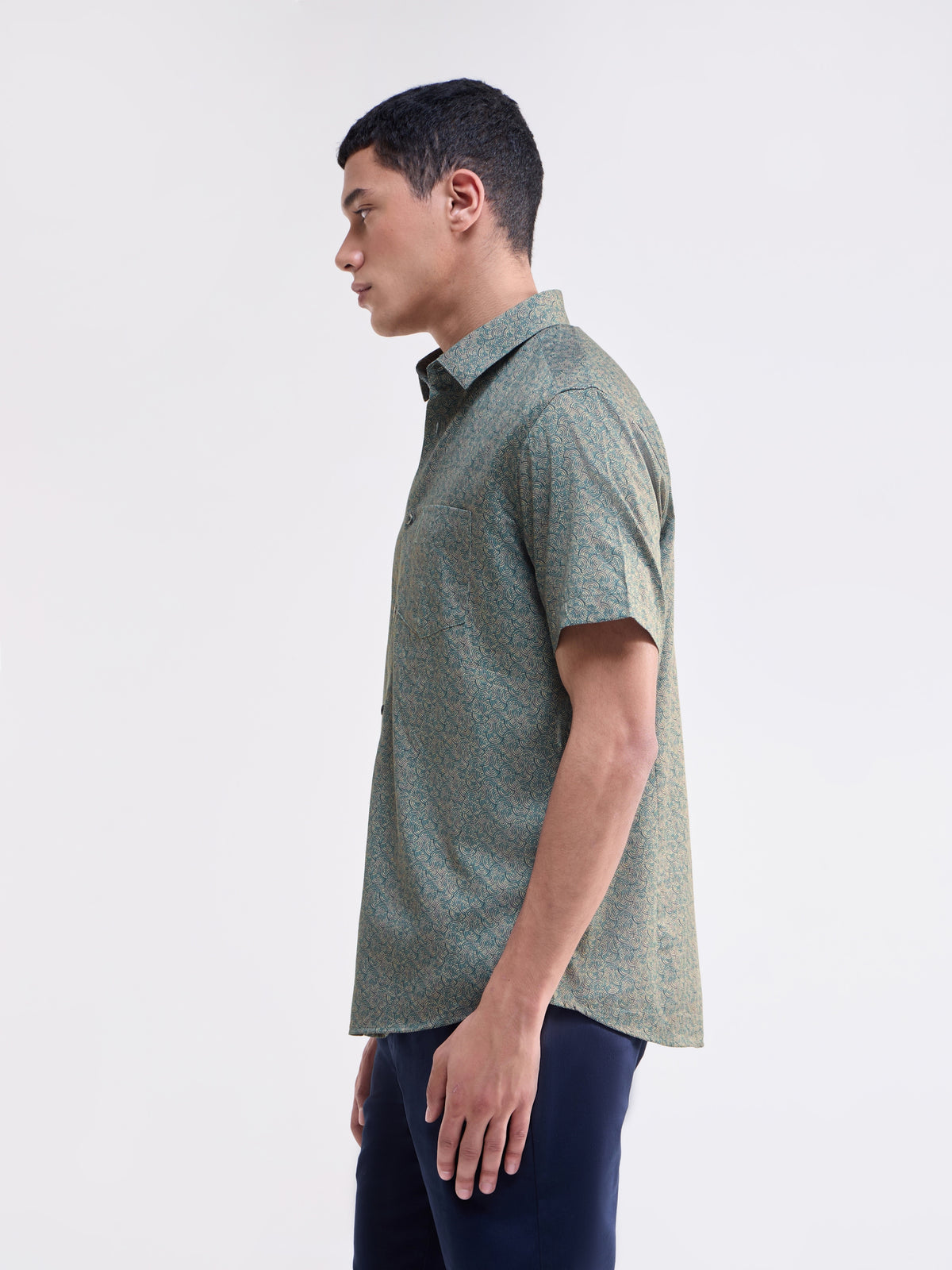 Printed Half Sleeve Cotton Shirt - Black t4option_0