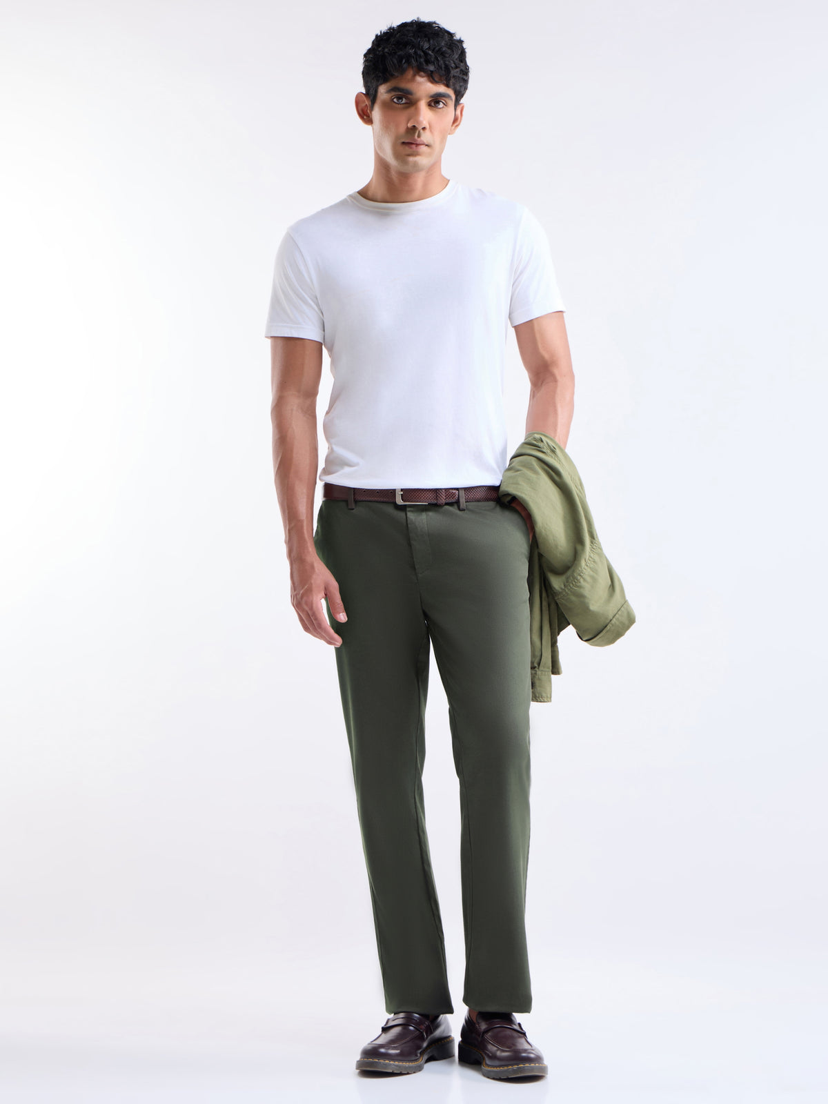Regular Fit Cotton Stretch Trouser - Dark Olive t4option_3