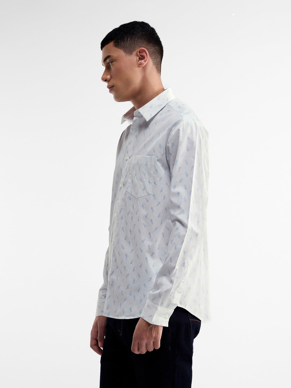 Printed Full Sleeve Cotton Shirt - White t4option_0