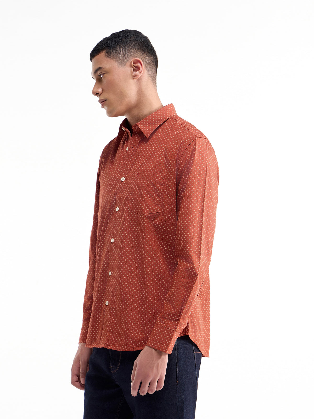 Printed Full Sleeve Cotton Shirt - Red t4option_0