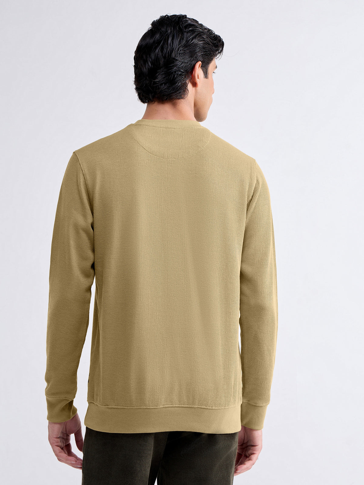 Textured Crew Neck Sweatshirt - Light Tan t4option_0