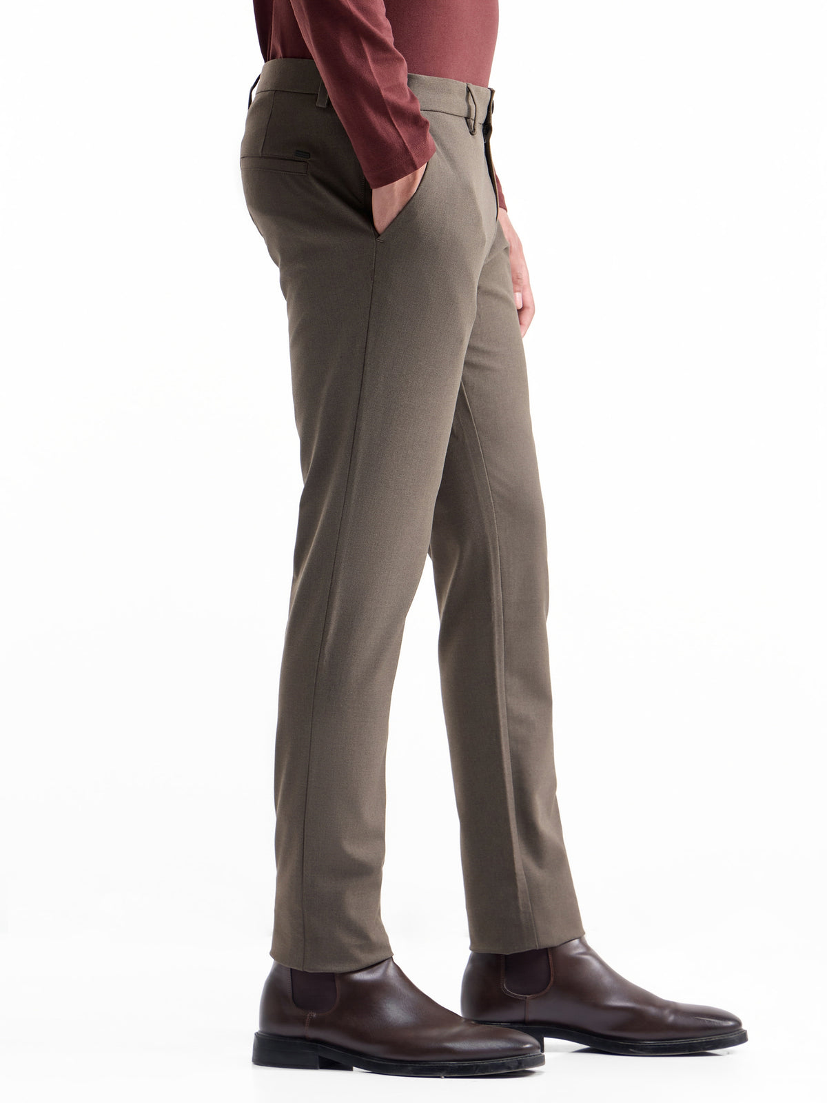 Urban Fit Poly Blend Trouser - Brown Mel t4option_2