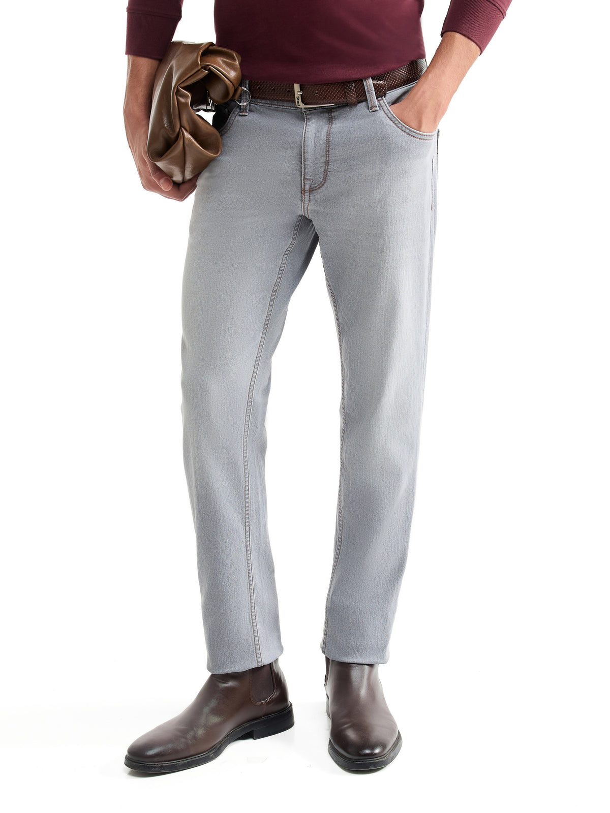 Slim Fit Stretchable Jeans - Light Grey t4option_0