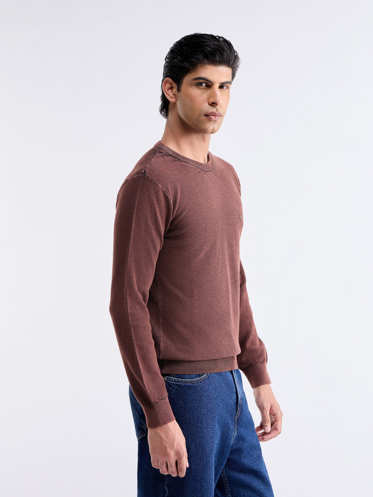 Textured Full Sleeve Jumper Sweater - Cappuccino t4option_0