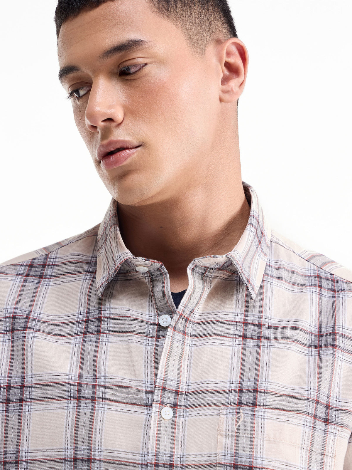 Check Full Sleeve Cotton Shirt - Khaki t4option_0