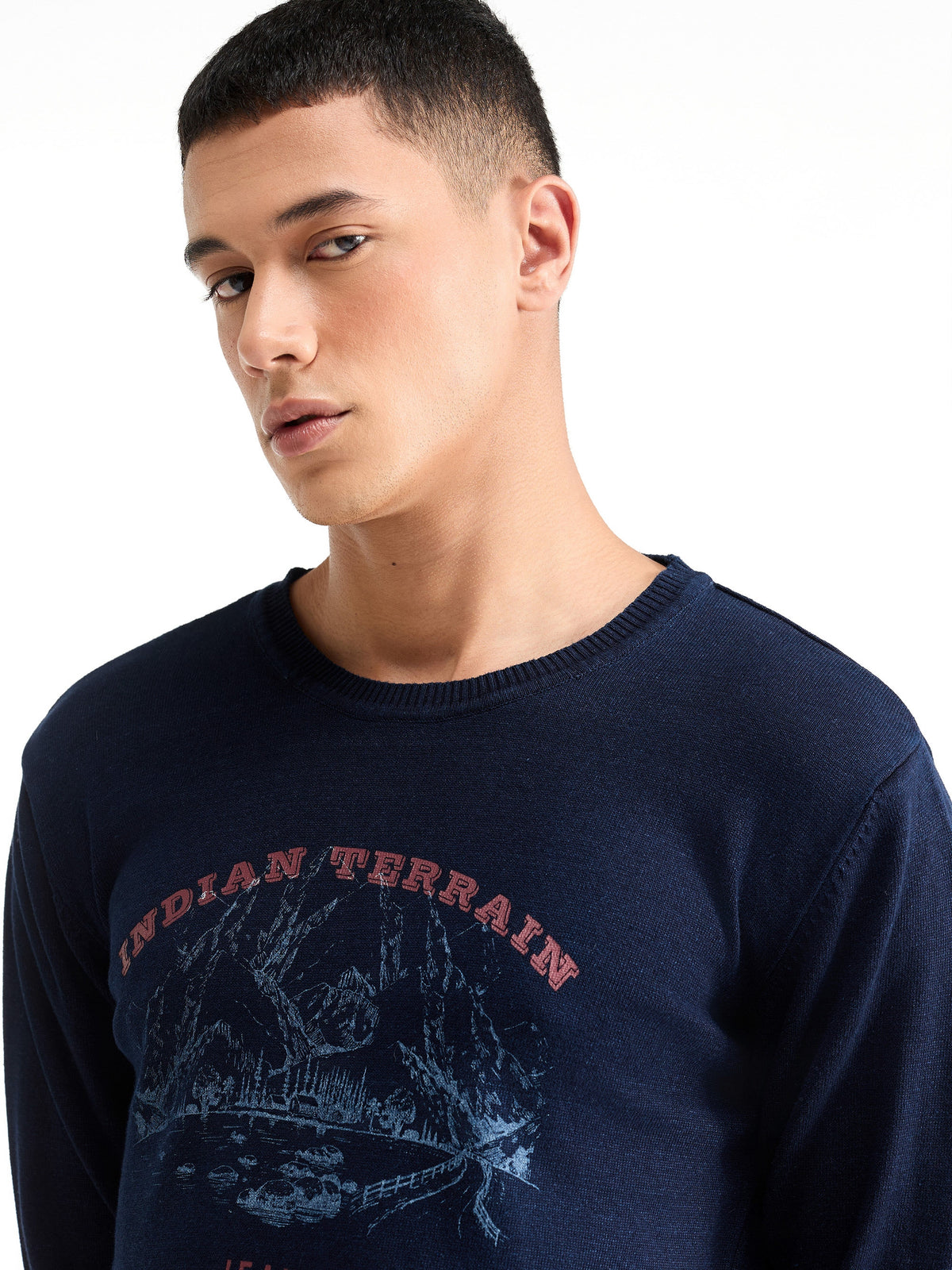 Graphic Full Sleeve Jumper Sweater - Dk Indigo t4option_0