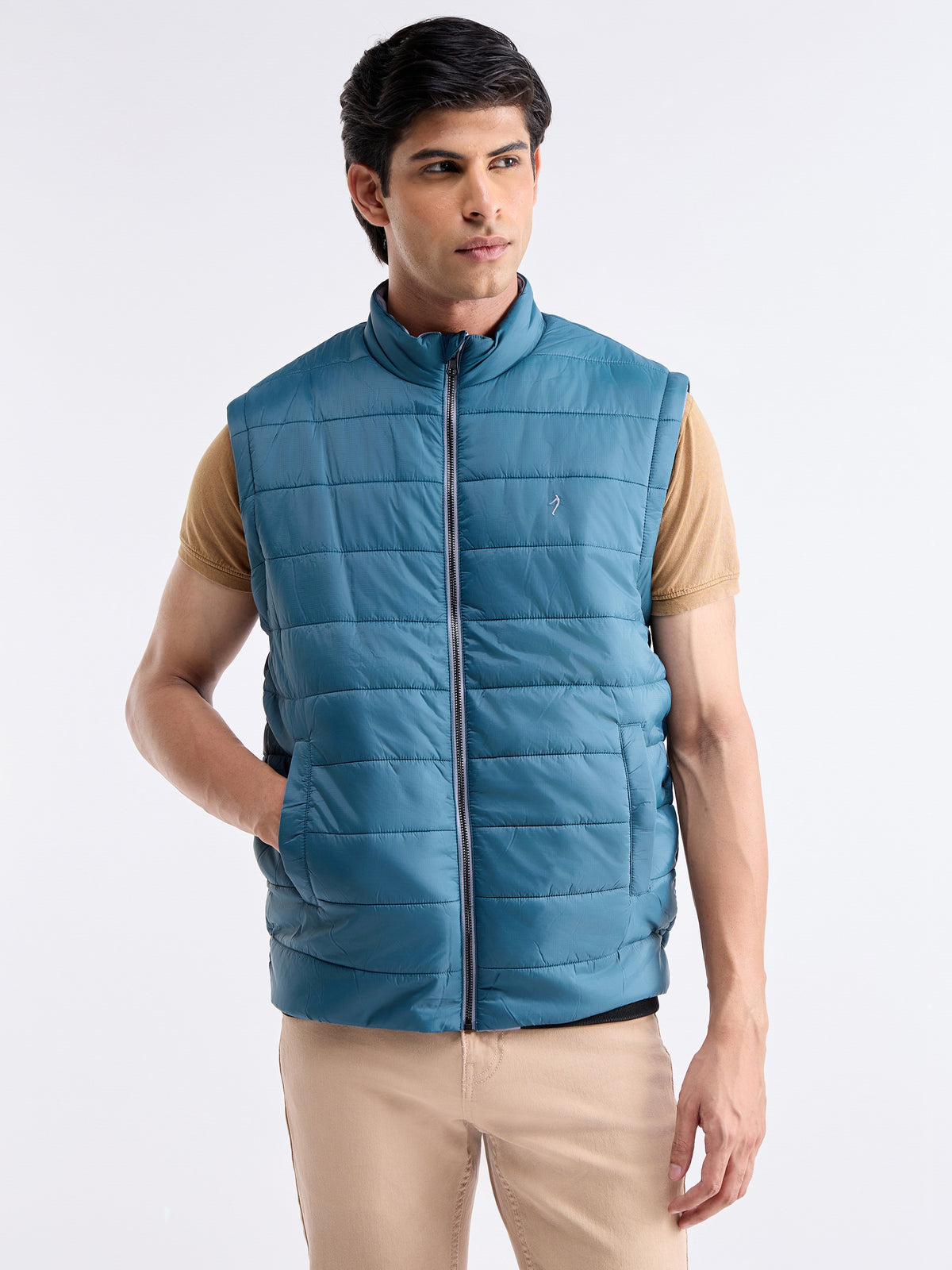 Solid Full Sleeve Bomber Jacket - Teal t4option_1