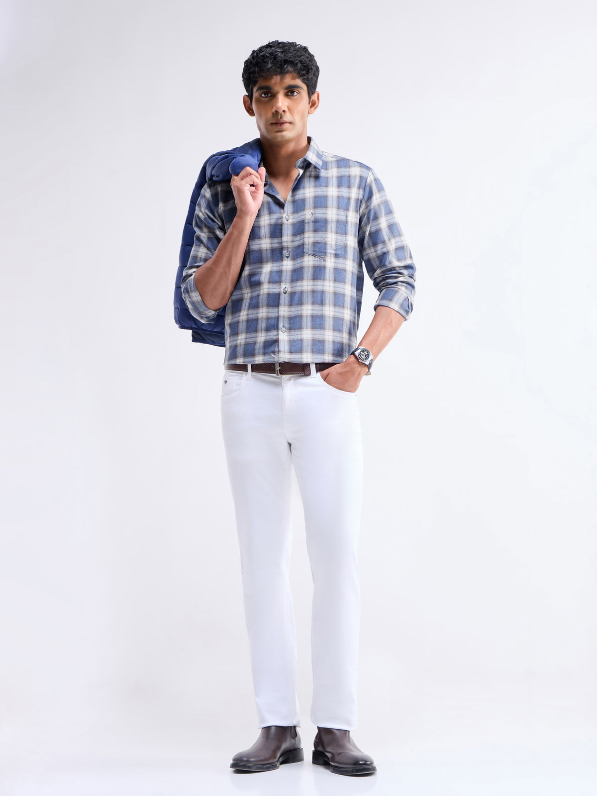 Check Full Sleeve Cotton Shirt - Dk Grey M. t4option_0