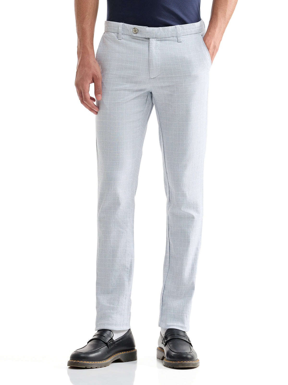 Check Slim Fit Cotton Poly Trouser - Sky t4option_0
