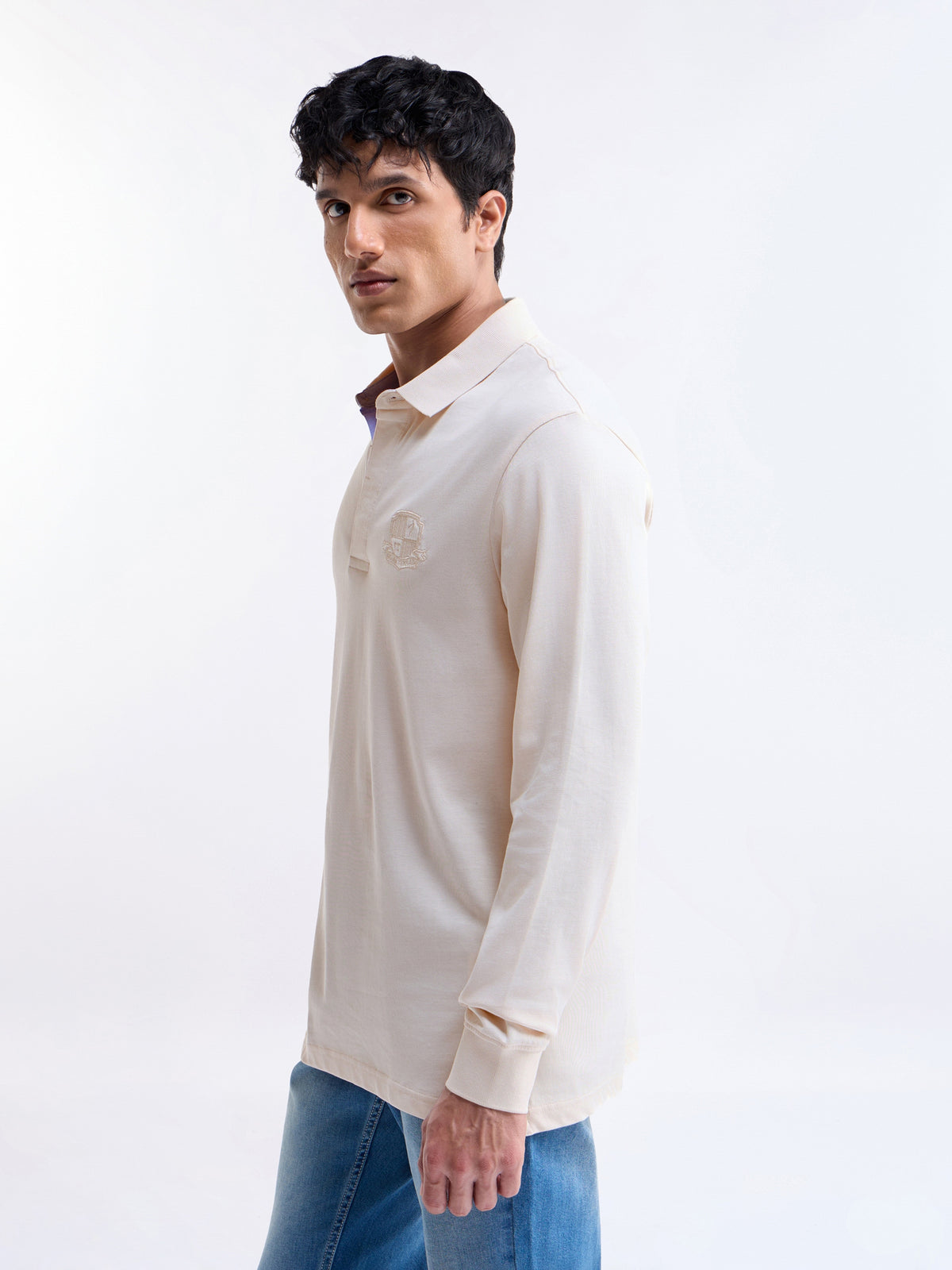 Solid Full Sleeve Regular Fit Polo T-Shirt - Lt Cream t4option_0