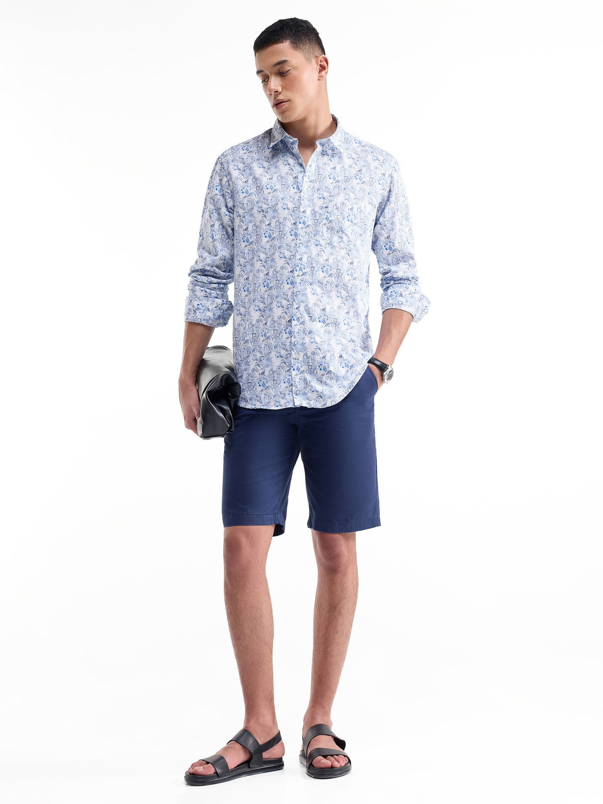 Printed Full Sleeve Cotton Shirt - White t4option_0