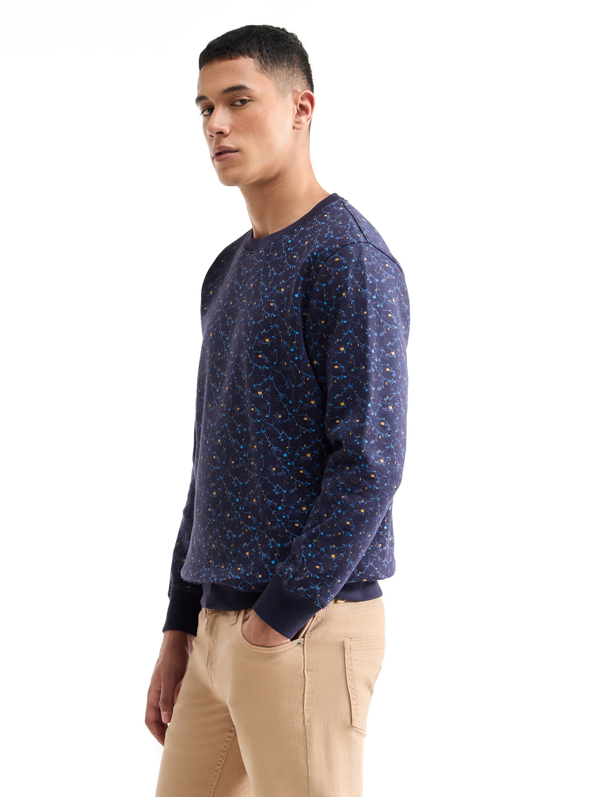 Printed Crew Neck Sweatshirt - Night Sky t4option_0