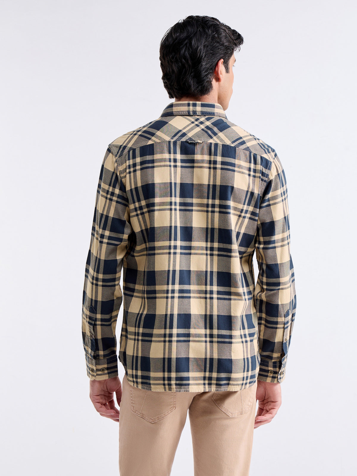 Check Full Sleeve Cotton Shirt - Lt Khaki t4option_0