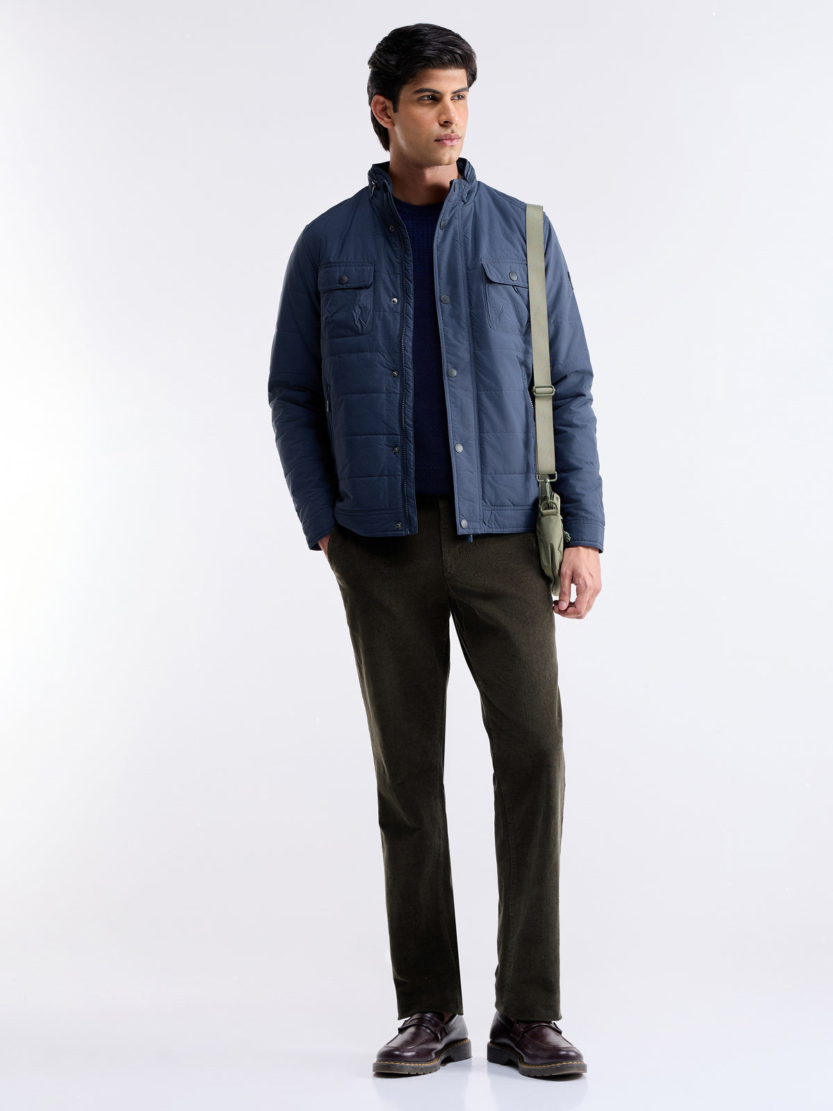 Solid Full Sleeve Bomber Jacket - Navy t4option_0