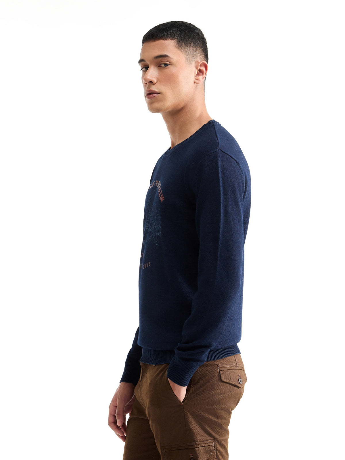 Graphic Full Sleeve Jumper Sweater - Dk Indigo t4option_0