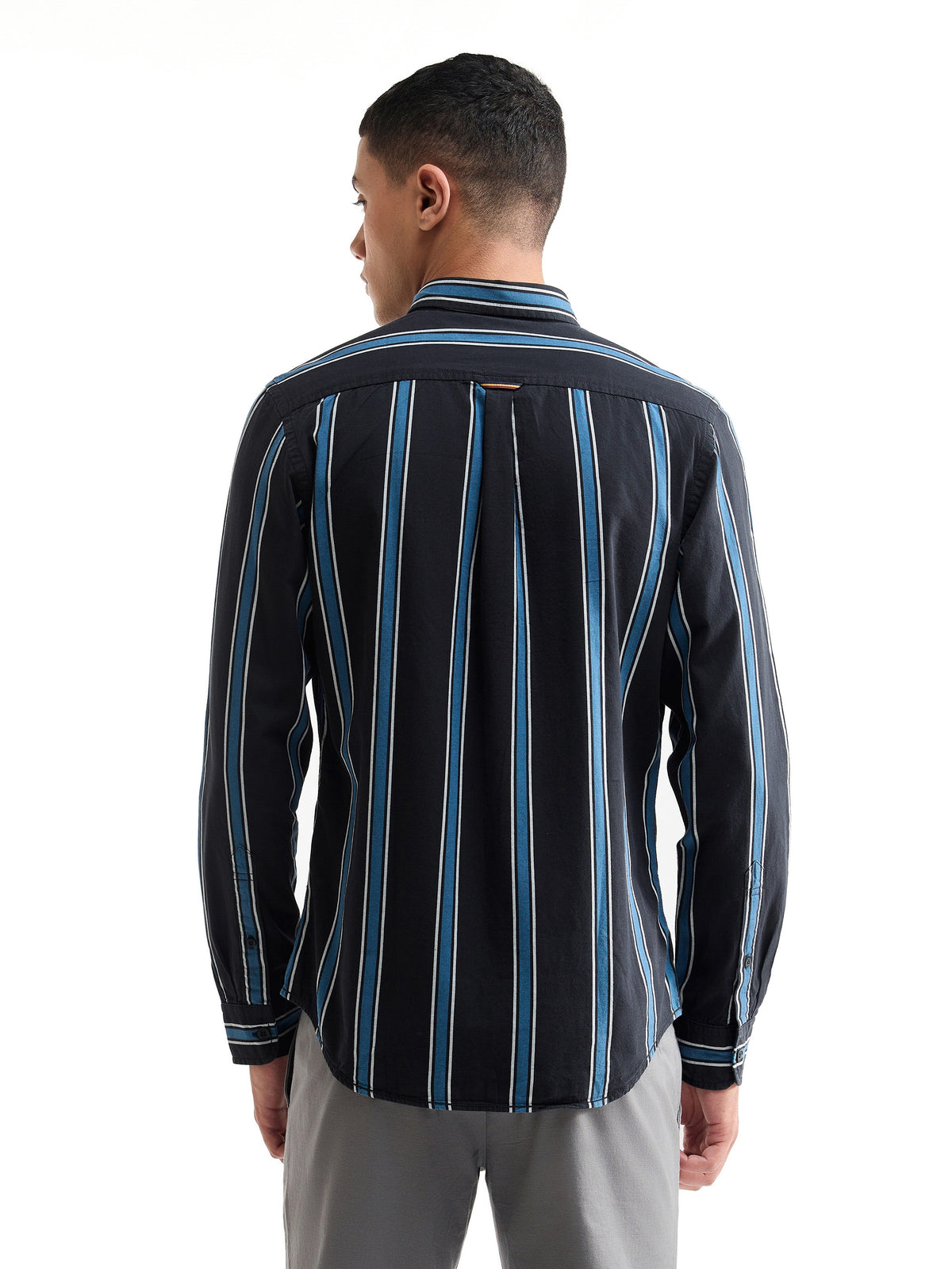 Striped Full Sleeve Cotton Shirt - Black t4option_0