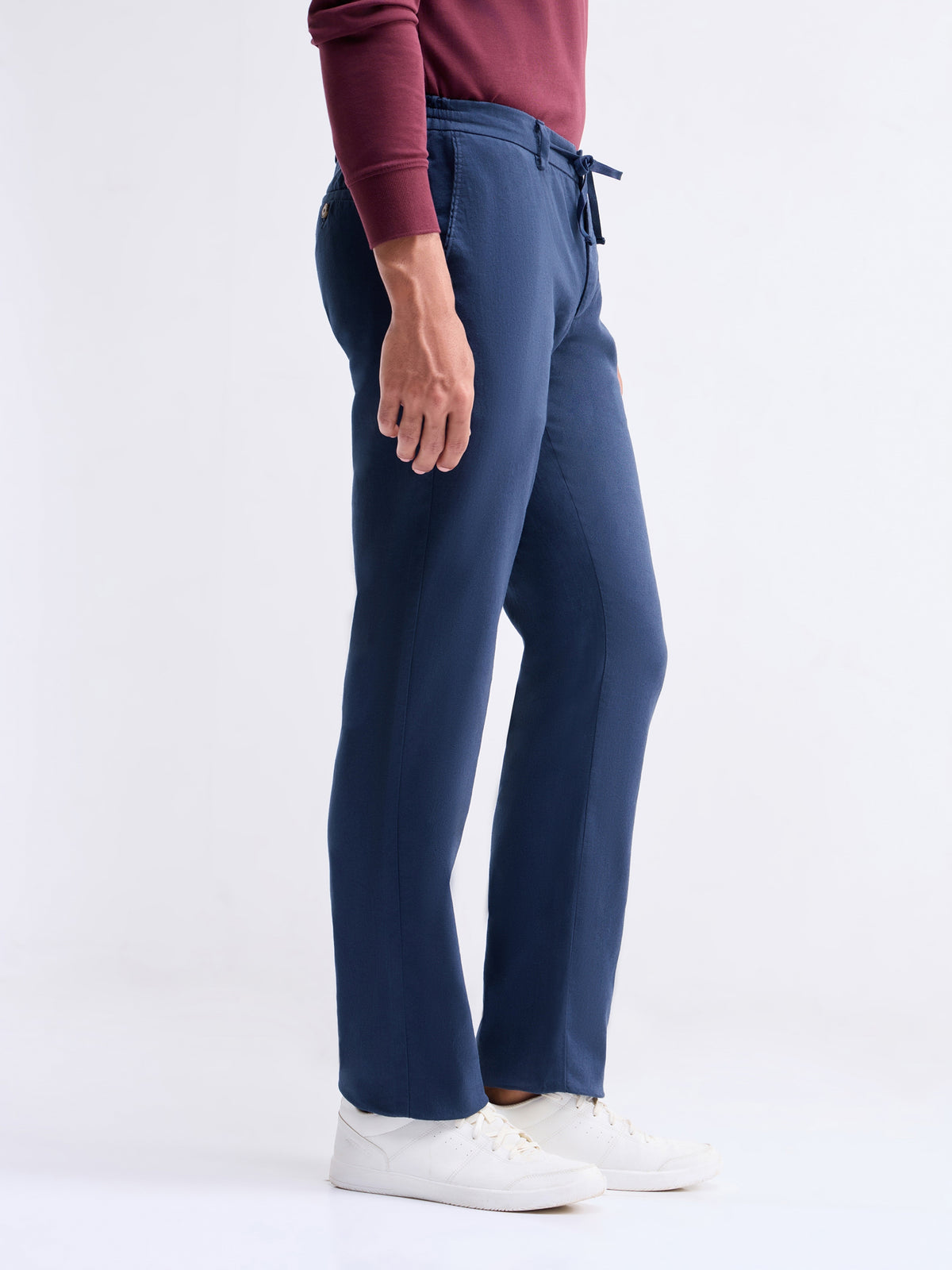 Regular Fit Cotton Linen Trouser - Navy t4option_1