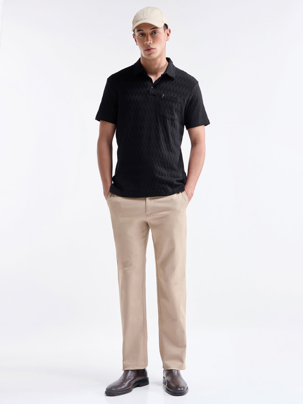 Jacquard Half Sleeve Regular Fit Polo T-Shirt - Black t4option_0