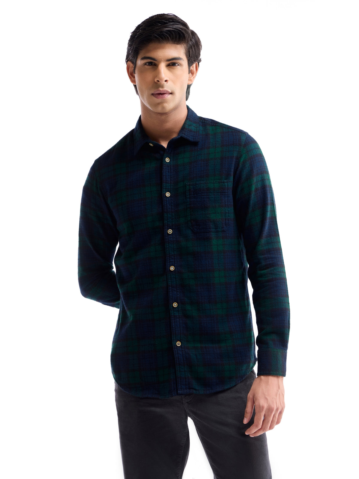 Green check Regular Fit Shirt - Green t4option_0