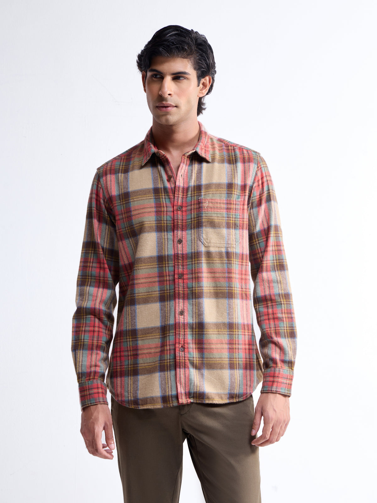 Khaki check Regular Fit Shirt - Khaki t4option_0