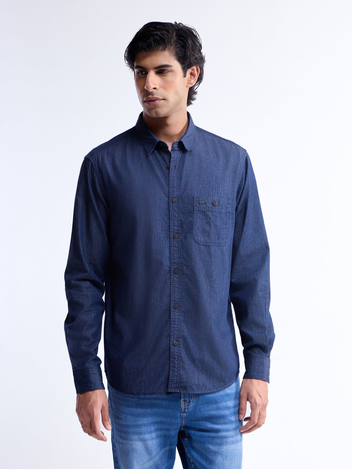 Indigo Solid Regular Fit Shirt - Indigo t4option_0