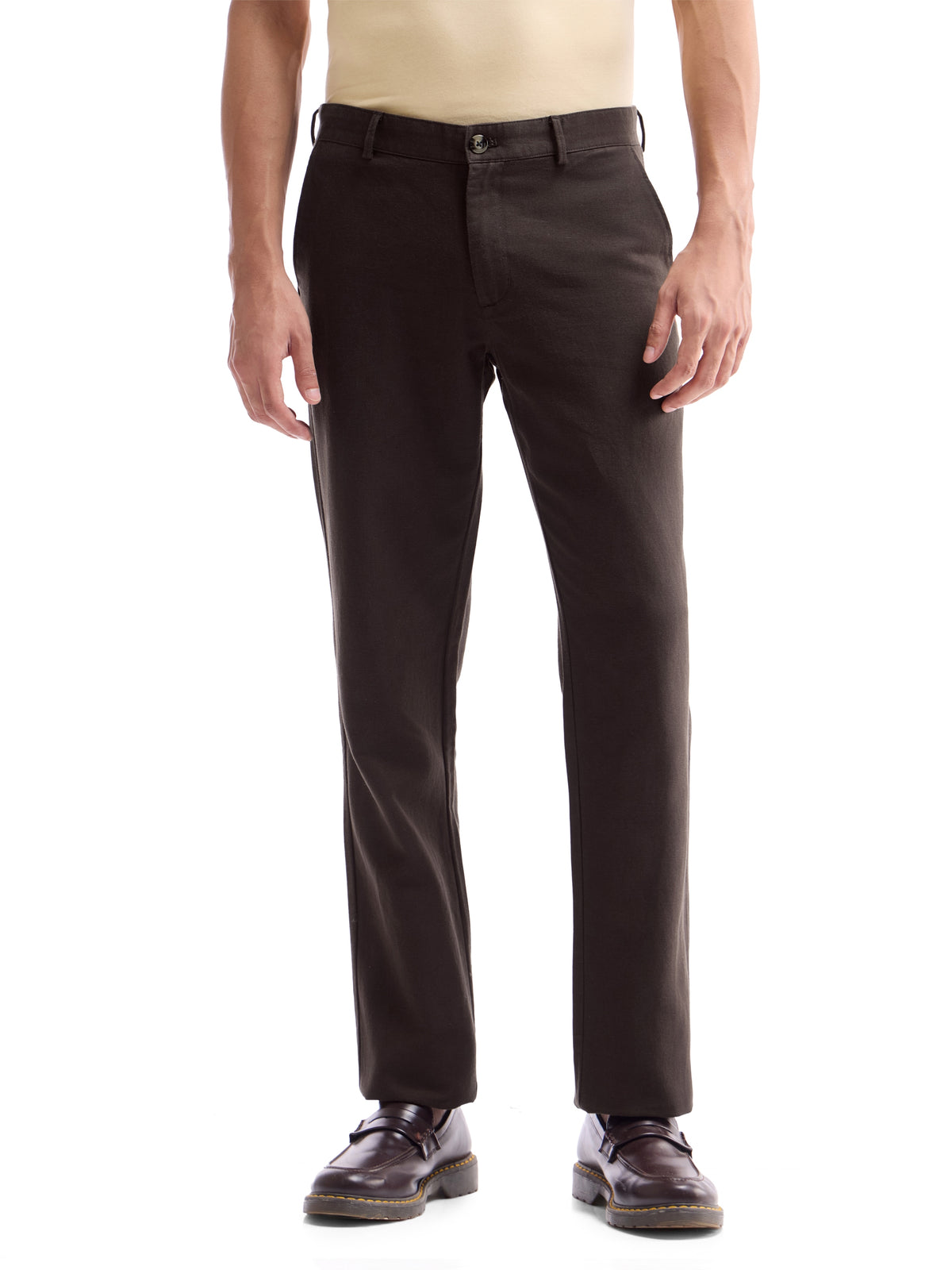 Solid Regular Fit Trousers - Dark Choco t4option_0