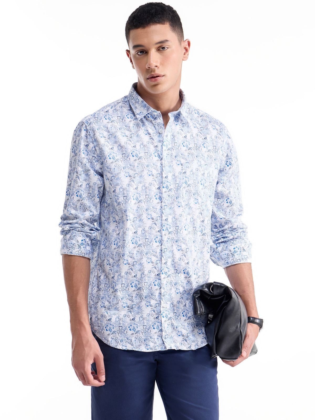 Printed Full Sleeve Cotton Shirt - White t4option_0