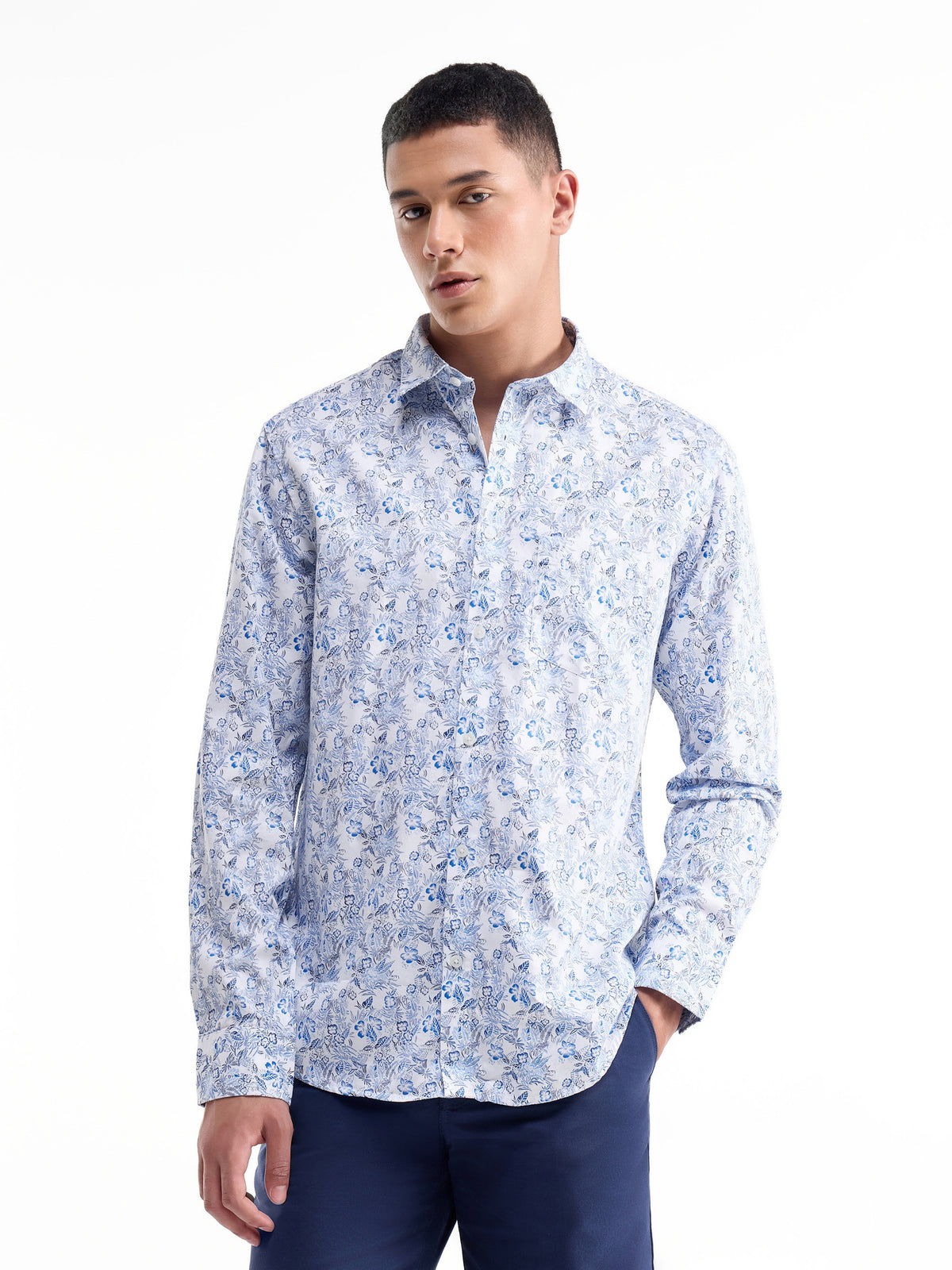 Printed Full Sleeve Cotton Shirt - White t4option_0