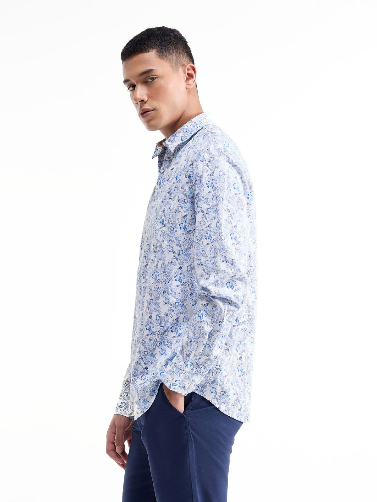 Printed Full Sleeve Cotton Shirt - White t4option_0