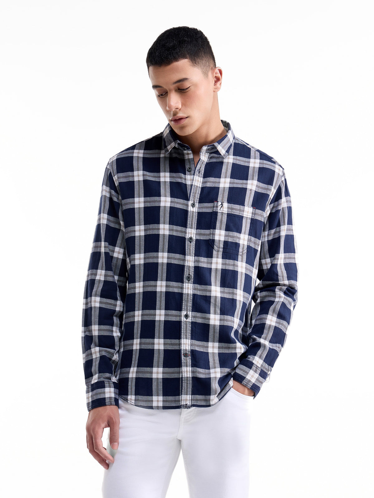 Check Full Sleeve Cotton Shirt - Navy t4option_0