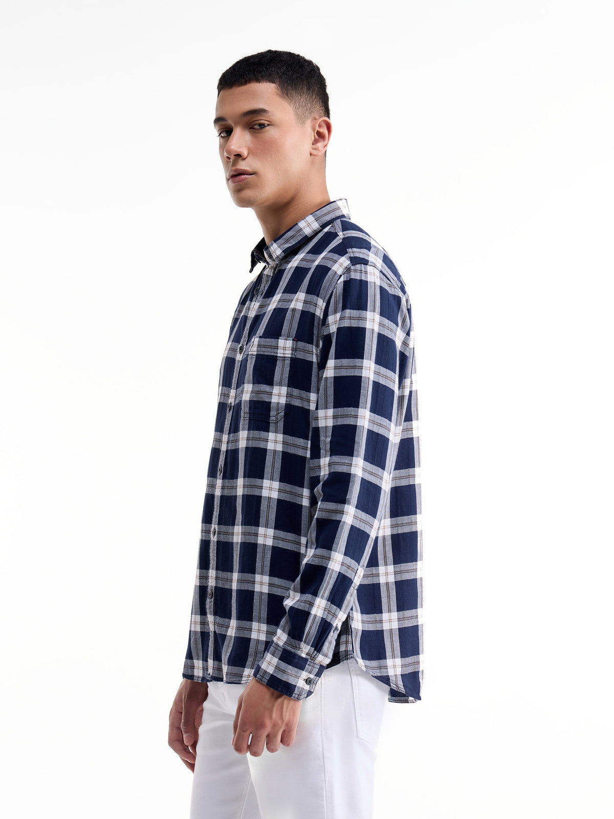 Check Full Sleeve Cotton Shirt - Navy t4option_0