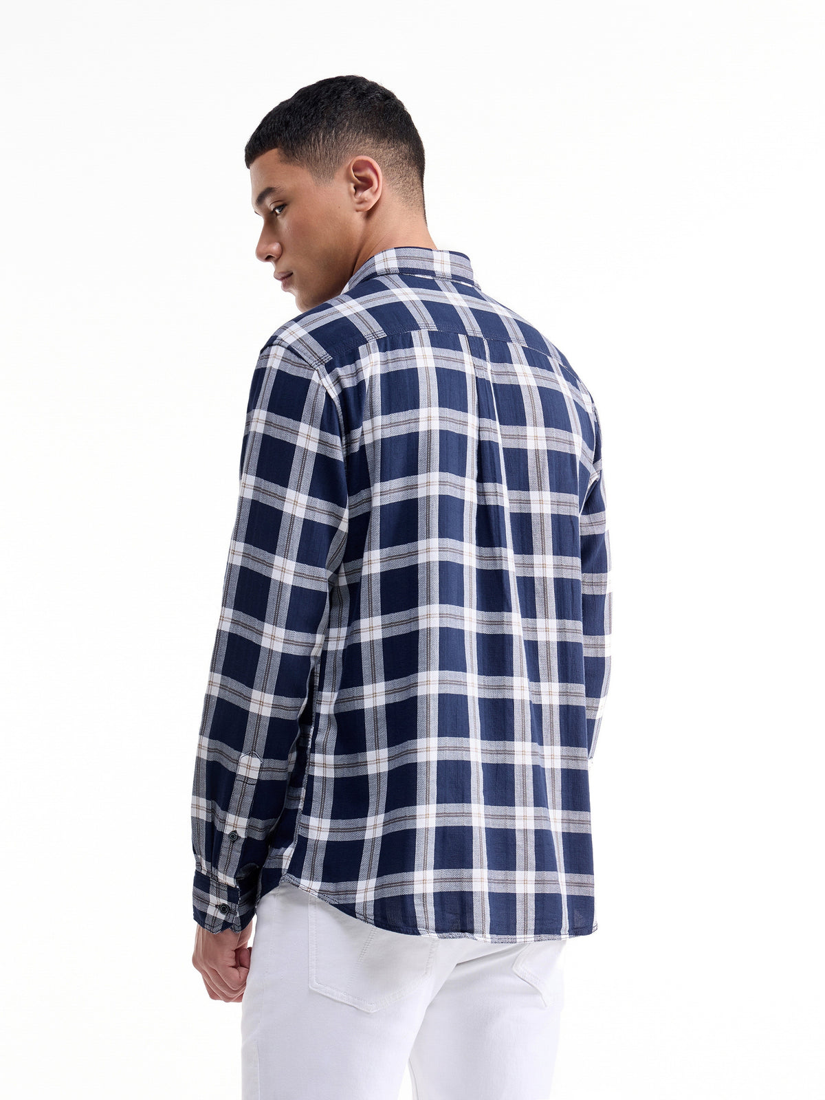 Check Full Sleeve Cotton Shirt - Navy t4option_0