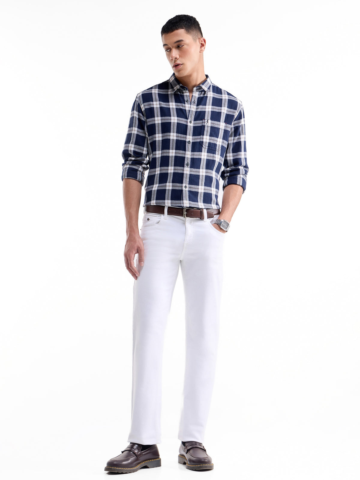 Check Full Sleeve Cotton Shirt - Navy t4option_0