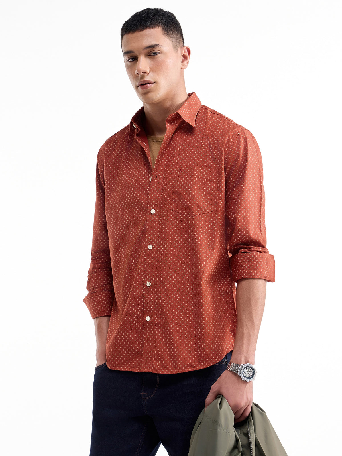 Printed Full Sleeve Cotton Shirt - Red t4option_0