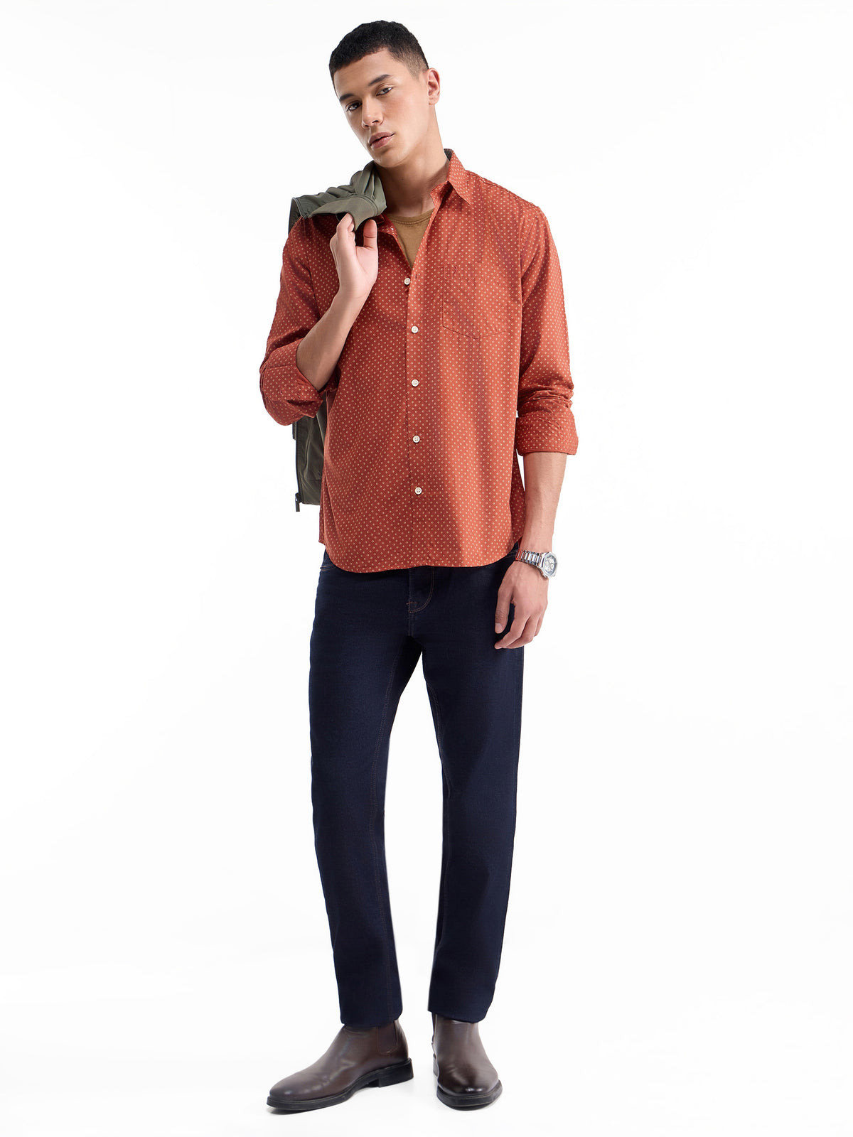 Printed Full Sleeve Cotton Shirt - Red t4option_0