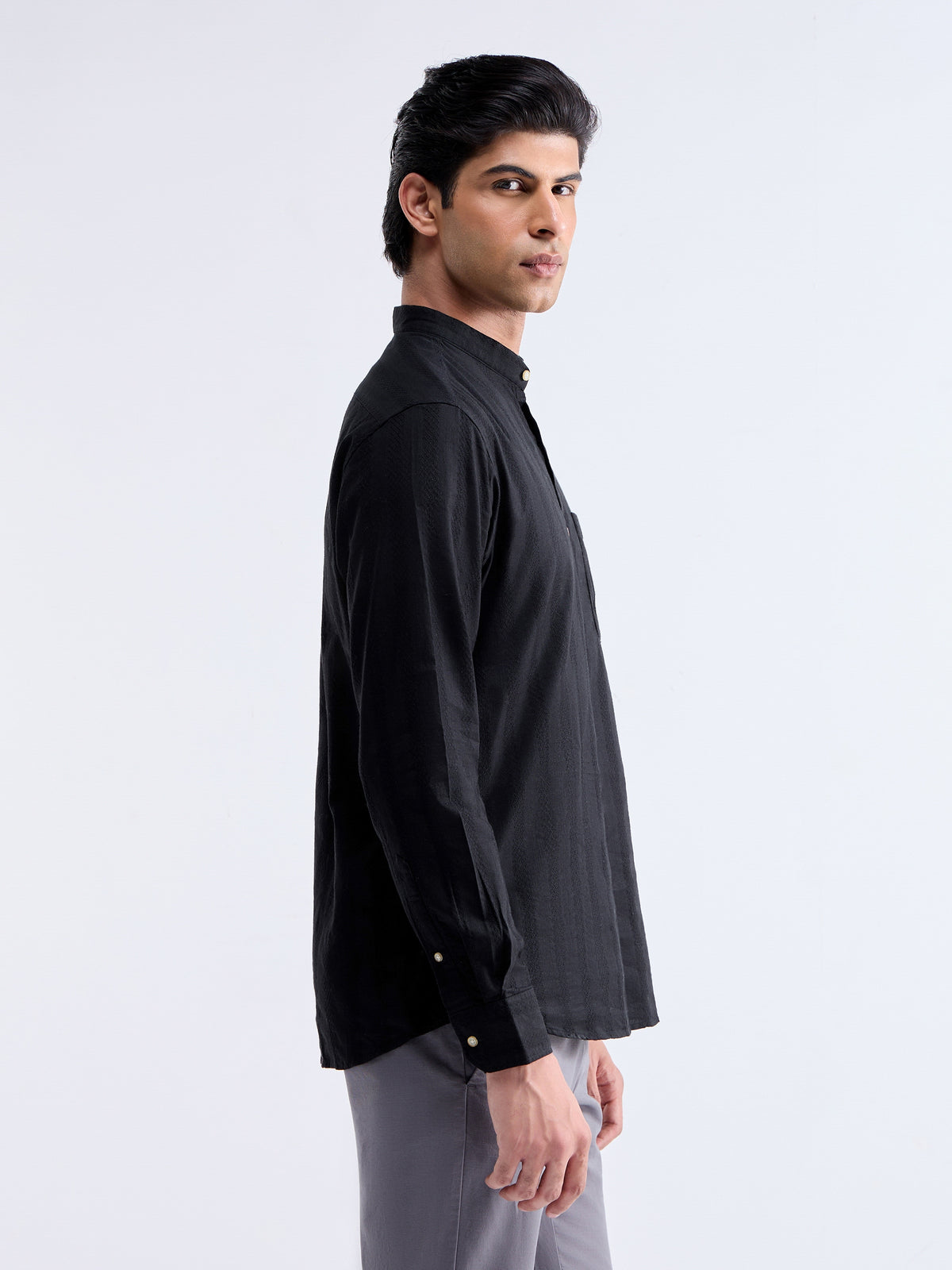 Striped Full Sleeve Cotton Shirt - Black t4option_0