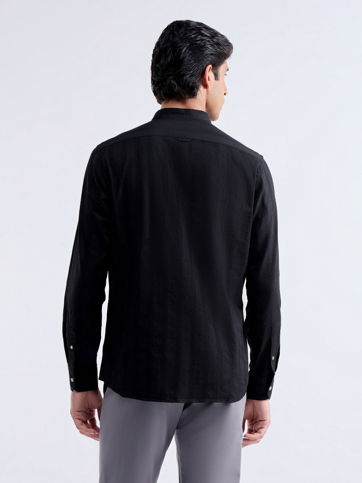 Striped Full Sleeve Cotton Shirt - Black t4option_0
