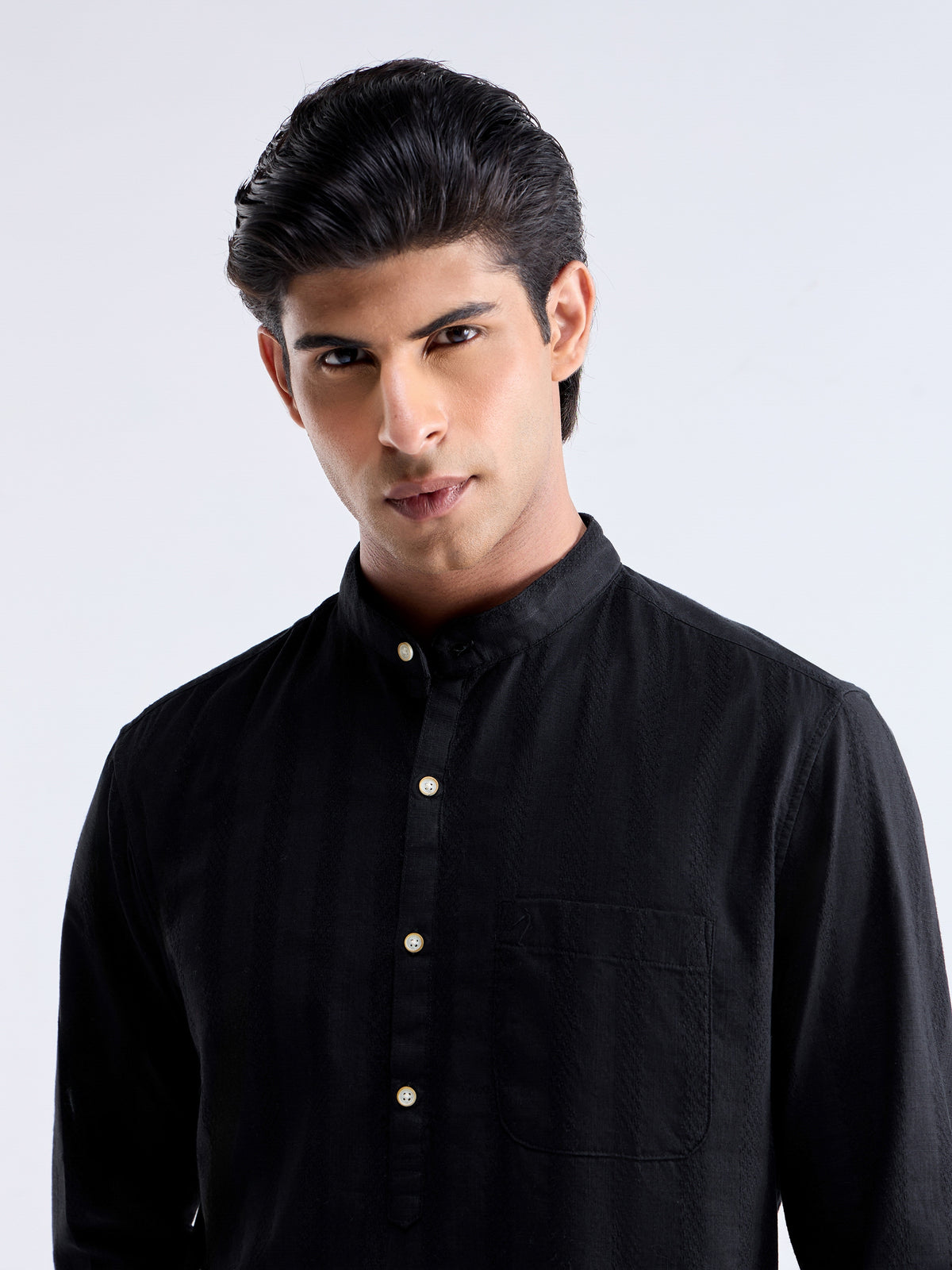 Striped Full Sleeve Cotton Shirt - Black t4option_0