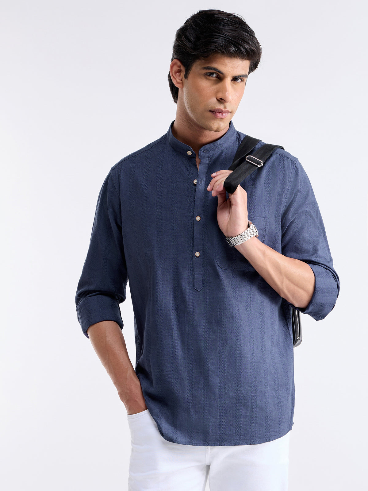 Striped Full Sleeve Cotton Shirt - Blue t4option_1