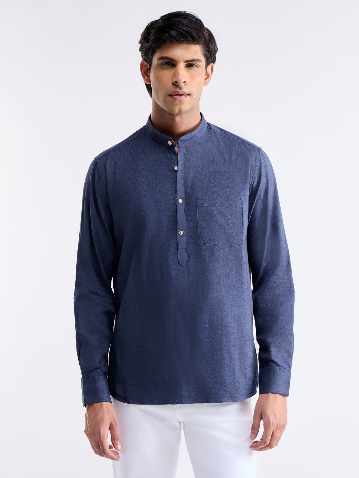 Striped Full Sleeve Cotton Shirt - Blue t4option_1